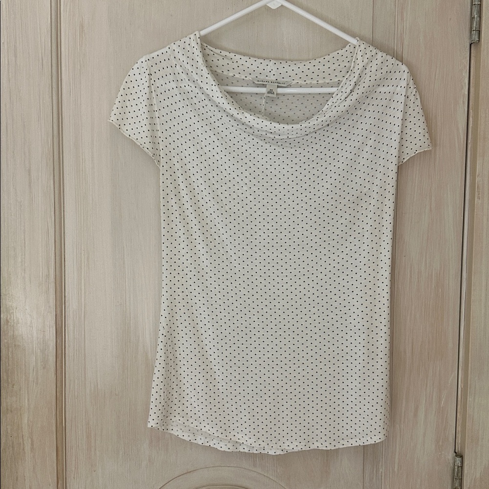 Banana Republic White and Black Dotted cowl neck Blouse XS